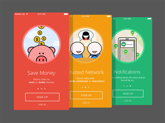 mobile app design colorful inllustrations